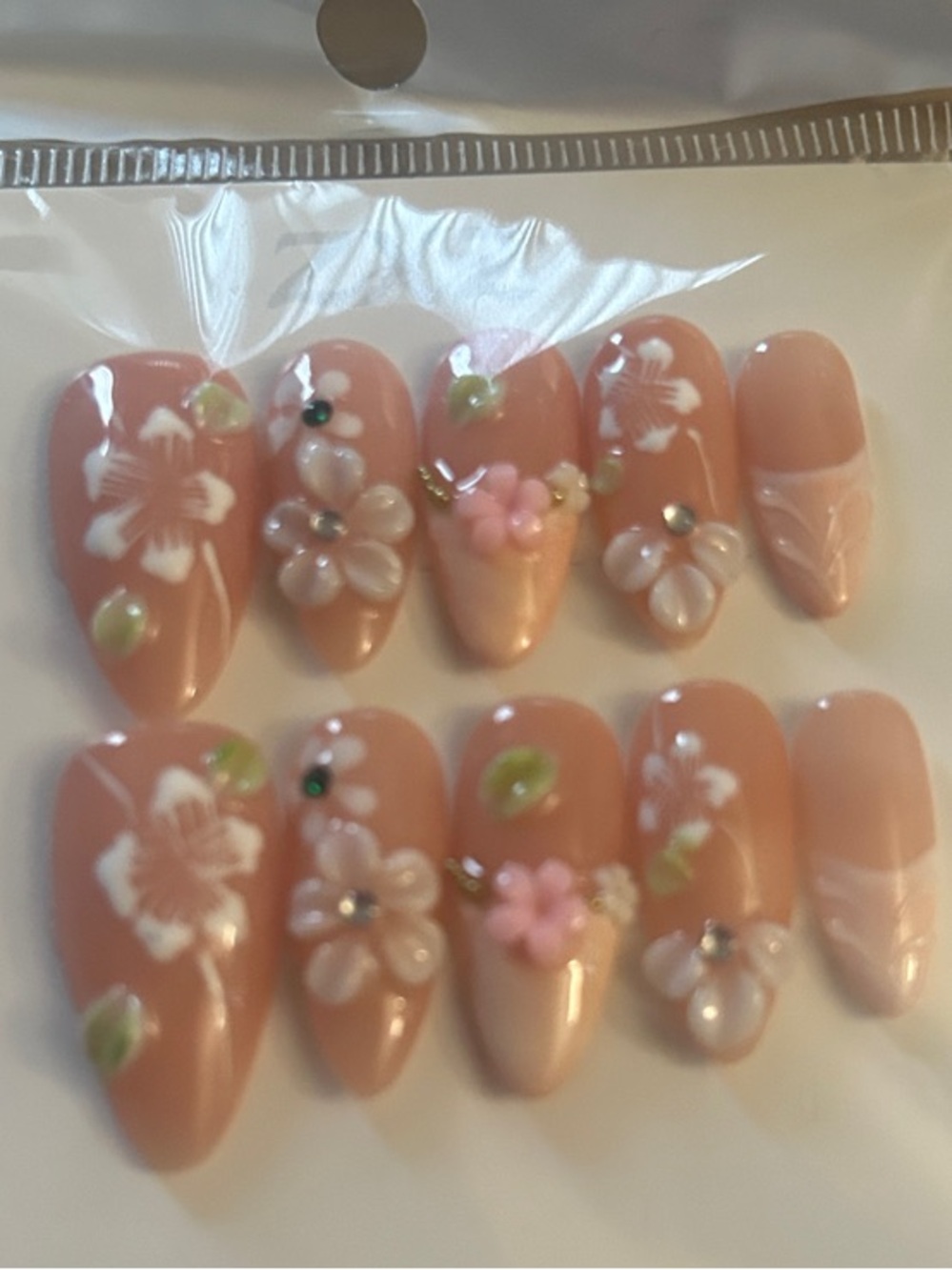 Handcrafted Pink Floral Press-On Nail Set